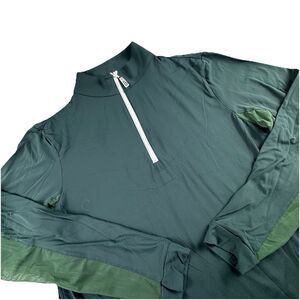 The Tailored Sportsman 1/4 Zip Pullover Women XL Green Equestrain LS Performance